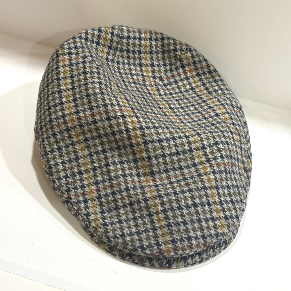 Adriatico Italy Pure New Wool Houndstooth Flat Cap Driver Hat 58 M/L 7 1/4 Grey